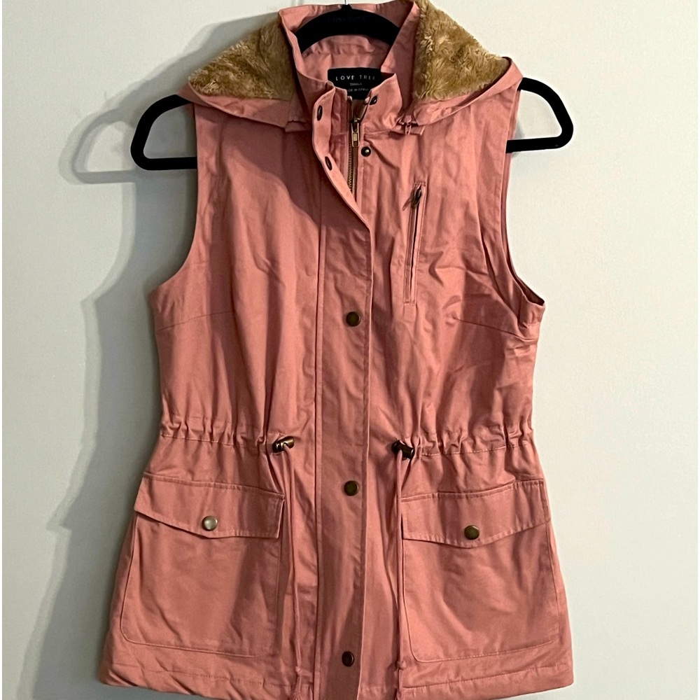 Love Tree Pink Vest Sherpa Lined Drawstring Waist & Detachable Hood